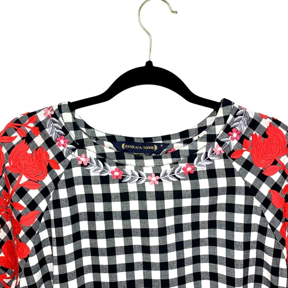 ANTHROPOLOGIE PANKAJ & NIDHI Tomato Girl Floral Gingham Peplum Top - Picture 5 of 8